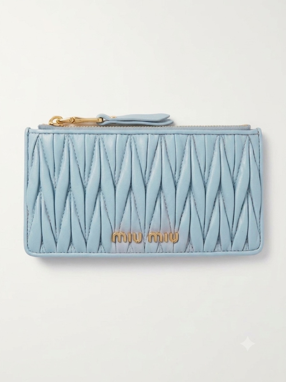 Miu Miu Nappa Light Blue Matelassé Zip Wallet